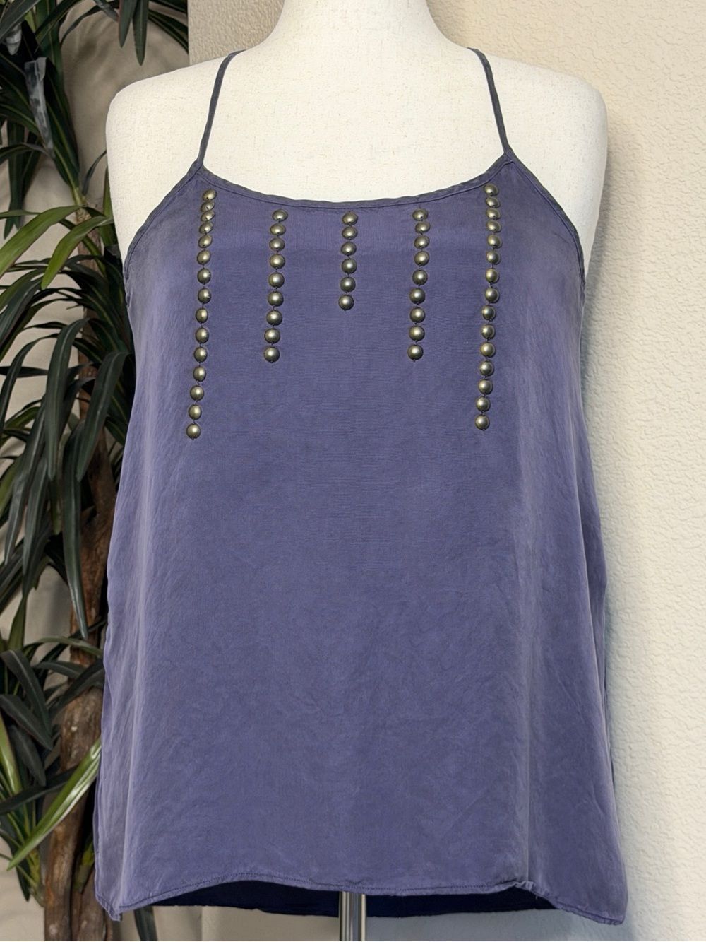 Bar III Blueish-Purple Beaded Spaghetti-Strap Cami